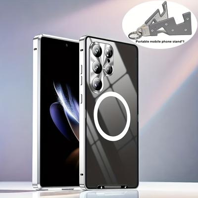 TEMU An Elegant And Stylish Frosted Anti-drop Protective Cover, This Frame Magnetic Phone Case Is Designed For Galaxy S25, S24, S23, And S22 Ultra, Featuring A And Practical Two-piece Set. Image