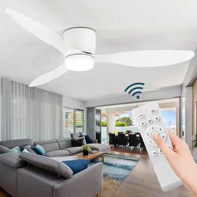 Low Floor Smart Ceiling Fan Light Remote Control 3 Blades Modern Living Room Ceiling Fan Light Bedroom Fan AC85-265V Ceiling Fan