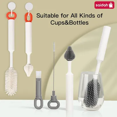 Reusable 4 in 1 Silicone Bottle Brush Set With Pacifier Straw Brush for Glass Water Cup Feeding Bottles Vacuum Flask Cleaning