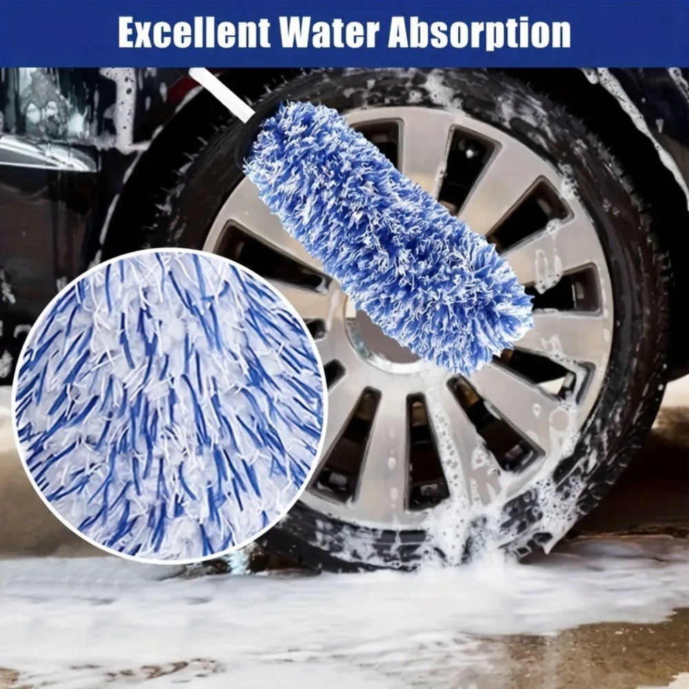 Neue abnehmbare, ultraweiche, flache Mikrofaser-Radbürste, dünne Radreinigungsbürste, Autowasch- und Reinigungsmittel für das Waschen im Auto Image