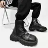 Stiefel für Herren, tägliches Outdoor-Kleid, höhenvergrößernde Schuhe, originelles Design, A/W, neuer Punk-Stil, knöchelhohe, schwarzes Hombre-Leder