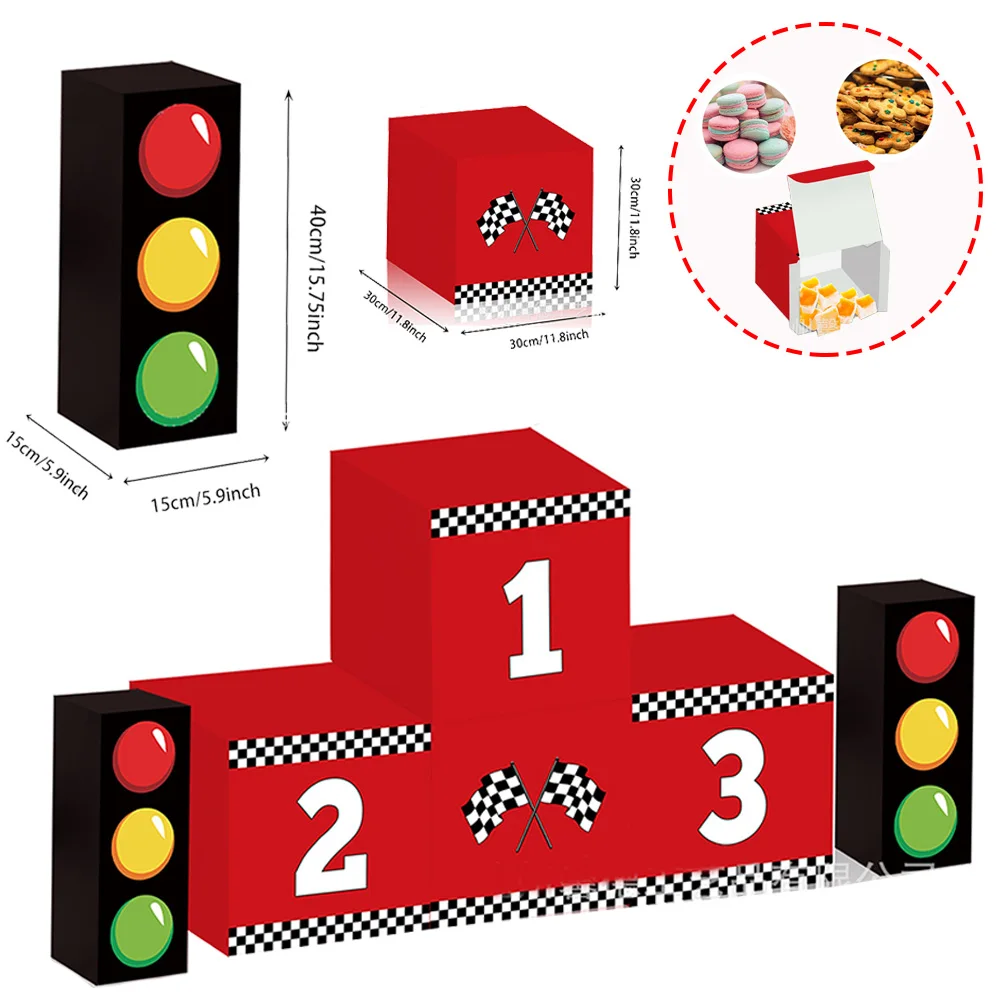 Große Rennwagen-Partyboxen, Ampel-Geschenkboxen, Auto-Thema, Geburtstagsfeier, Rennwagen, Podium, Herzstück, Dekor, Geschenkzubehör Image