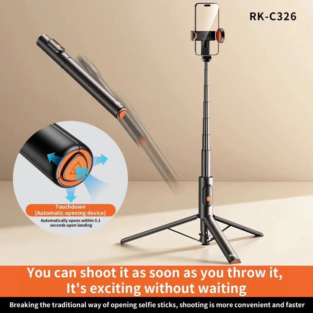 Selbstverdrehendes Selfie-Stick-Stativ, neues tragbares Bluetooth-Fernbedienungs-Selfie-Stick, Handheld-Sticks für Outdoor-Reisen Image