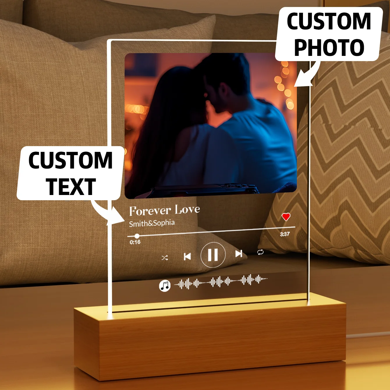 1 Stück individuelles Foto-LED-Nachtlicht, personalisiertes Acryl-Nachtlicht mit Fotos und Text, personalisierte Fotocollage-LED-Licht,
