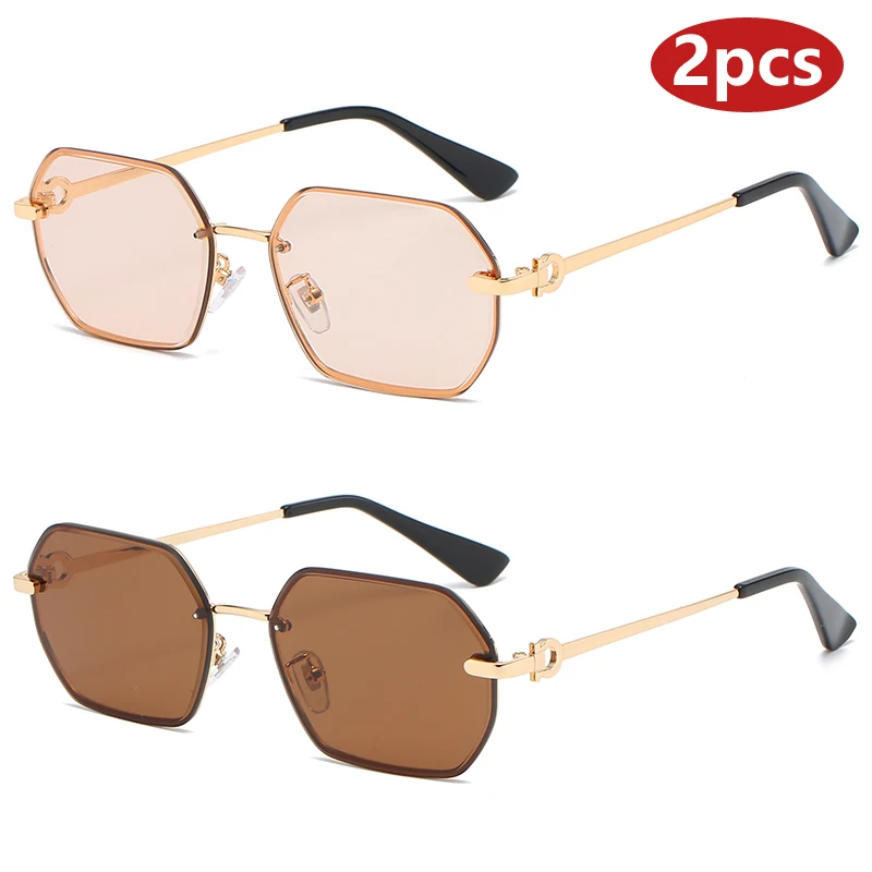 2 teile/satz Vintage Metall Kleine Rahmen Rechteck Sonnenbrille Frauen Männer Punk Gradienten Bunte Randlose Radfahren Sonnenbrille UV400 Image