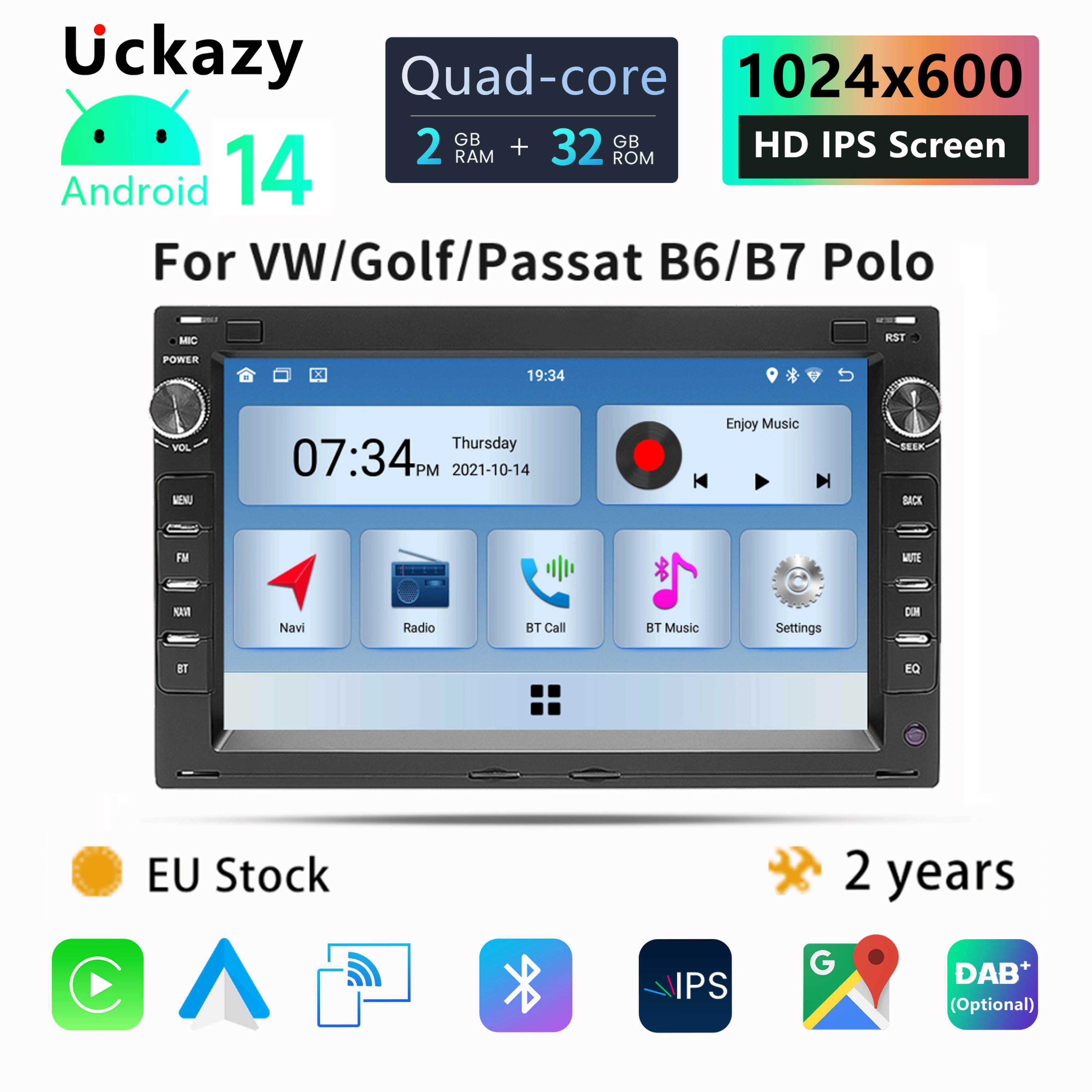 2 din Autoradio Android 14 für VW Passat B5 MK4 MK5 Sharan Jetta Bora Polo Transport T5 Citi Chico Multimedia Head Unit Carplay Image