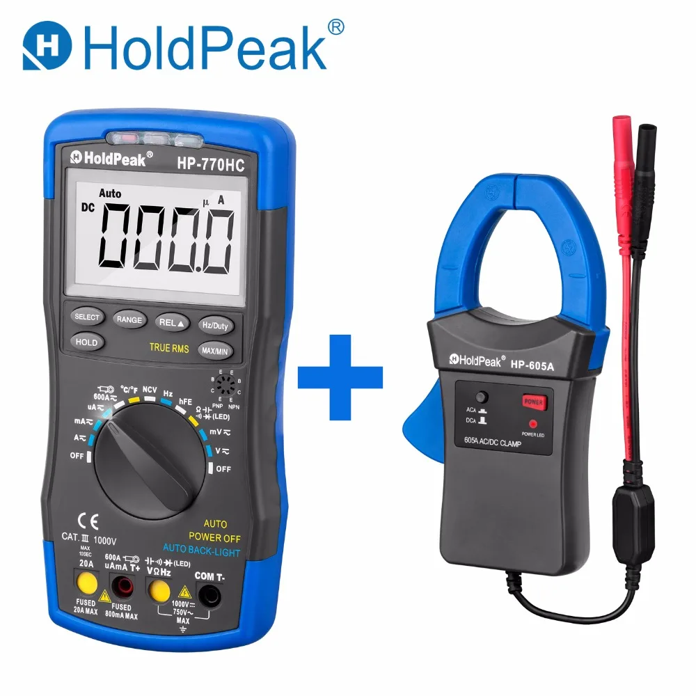 HoldPeak-HP-770HC Digitales Multimeter, True-RMS Smart Autoranging-Sonde 600A AC/DC mit NCV + HP-605A Klemmadapter-Werkzeug Image