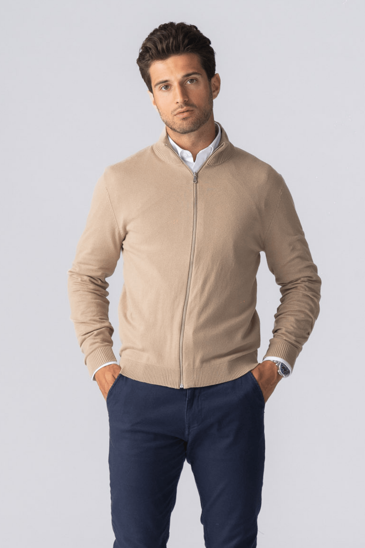 Pullover-Cardigan mit Reißverschluss – Sand Image