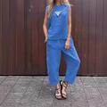 Per donna Moda Streetwear Set di biancheria in cotone Set da due pezzi Set di Pantaloni Senza Maniche Girocollo Semplice Abbigliamento quotidiano Data Nero Giallo Blu Estate Vestibilità regolare