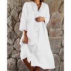 Per donna Abito Lungo Maxi Abito Abiti in cotone e lino Vestito Casual Moda All'aperto Feste Ferie Vestibilità regolare Semplice Manica 3/4 Collo alla coreana Rosa brillante Bianco Grigio Estate
