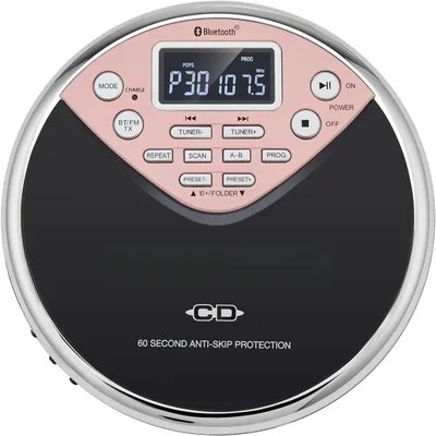 Personal Bluetooth MP3 CD Player w/Digital FM Radio, FM Transmitter and Built-in Rechargeable