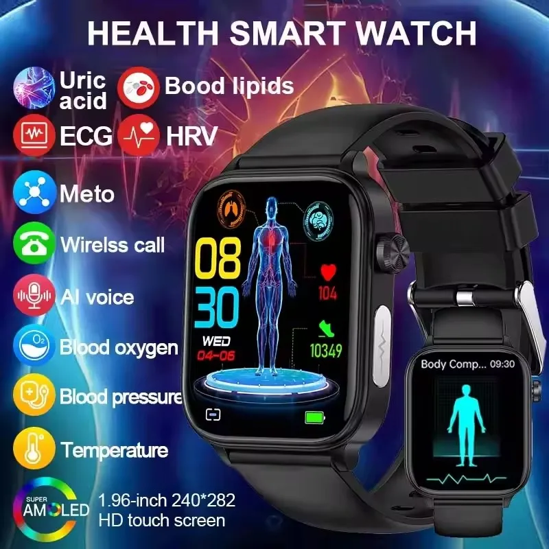 2025 Nuovo ECG + PPG + HRV Astuto Della Vigilanza Degli Uomini Lipidi Nel Sangue Acido Urico Monitor di Salute Chiamata Bluetooth Sonno Salute Fisica Smartwatch Donne
