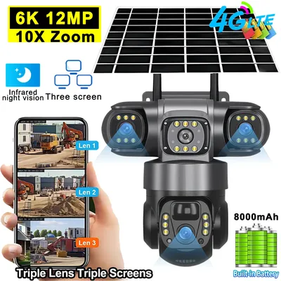 V380 PRO 3 Lens 4G Solar Camera HD 12MP 6K Outdoor CCTV Waterproof Night Vision Two-Way Audio Camera