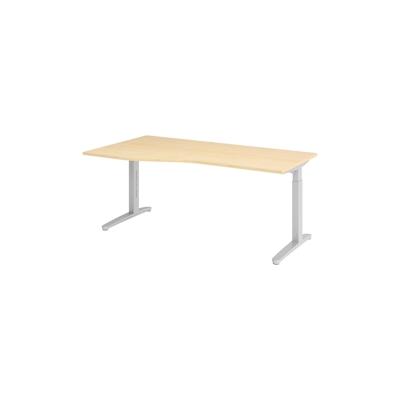 bümö Schreibtisch höhenverstellbar 180x100 cm in Ahorn, Metallgestell in silber - Bürotisch groß, höhenverstellbarer Büroschreibtisch, Computertisch Image