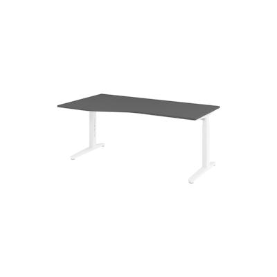 bümö Schreibtisch höhenverstellbar 180x100 cm in graphit, Metallgestell in weiß - Bürotisch groß, höhenverstellbarer Büroschreibtisch, Computertisch Image
