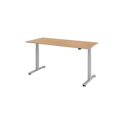 bümö elektrisch höhenverstellbarer Schreibtisch Eiche 180x80 cm, Gestell: Silber - Büroschreibtisch höhenverstellbar elektrisch, elektrischer Image