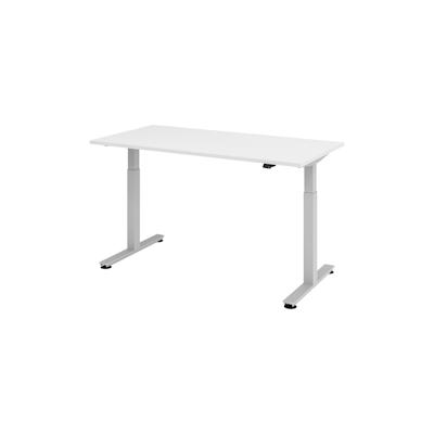 bümö elektrisch höhenverstellbarer Schreibtisch weiß 160x80 cm, Gestell: Silber - Büroschreibtisch höhenverstellbar elektrisch, elektrischer Image