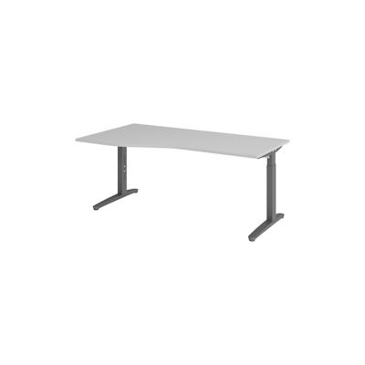bümö Schreibtisch höhenverstellbar 180x100 cm in grau, Metallgestell in graphit - Bürotisch groß, höhenverstellbarer Büroschreibtisch, Computertisch Image