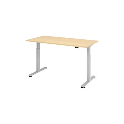 bümö elektrisch höhenverstellbarer Schreibtisch Ahorn 160x80 cm, Gestell: Silber - Büroschreibtisch höhenverstellbar elektrisch, elektrischer Image