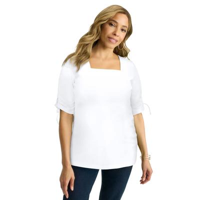 Plus Size Women's Stretch Cotton Tie Sleeve Square Neck Tee by Jessica London in White (Size 3X)