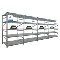 PROREGAL Fachbodenregal PROXIMO Stecksystem | Komplettregal | HxBxT 200x480x80cm | 5 Ebenen | Fachlast 200 kg | Beidseitig nutzbar | Verzinkt Image