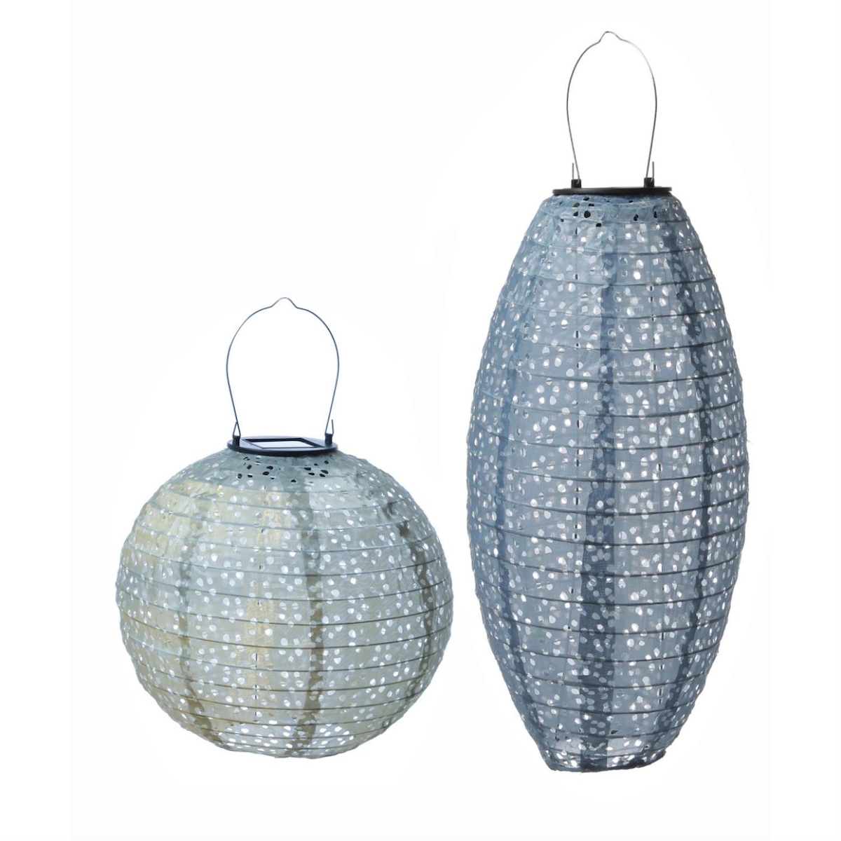 MARELIDA LED Solar Lampions mit Blumenmuster blau Party Balkon Terrasse 2St Image