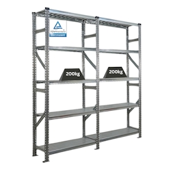 PROREGAL Fachbodenregal PROXIMO Stecksystem | Komplettregal | HxBxT 200x180x32cm | 5 Ebenen | Fachlast 200 kg | Beidseitig nutzbar | Verzinkt Image