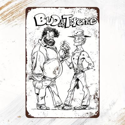 TEMU Vintage Metal Tin Sign Of Bud & Terence, A Cartoon-style Illustration, An For Home, Kitchen Or Garage Decoration, 8x12 Inches, Suitable For Room Decoration., 2d Flat, Room Decor Image