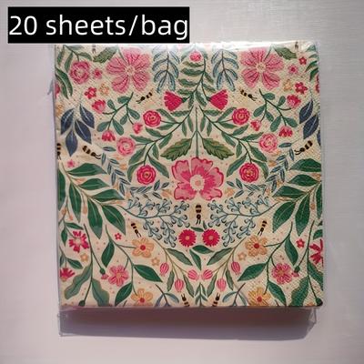 TEMU 20pcs Vintage Floral And Napkins, 2-ply Paper, Birthday, Tea Party, And Celebrations Decorative Napkin Image