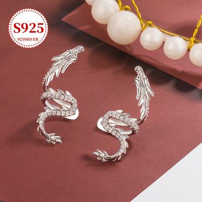 TEMU 925 Hypoallergenic New Year Dragon Ear Cuff For Women, Unique Chinese Style Hoop Earrings With Flying Dragon Design, Valentine's Day And Day Gift Set In Anti-oxidation Storage Box, All Image