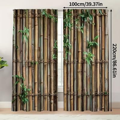 TEMU 2pcs, Theme Curtains Vine And Bamboo Realistic, Polyester, Living Room Curtain Rod Pocket Curtain, Doorway Curtain, Living Room Furniture Decoration Home Decoration (excluding Rod) Image