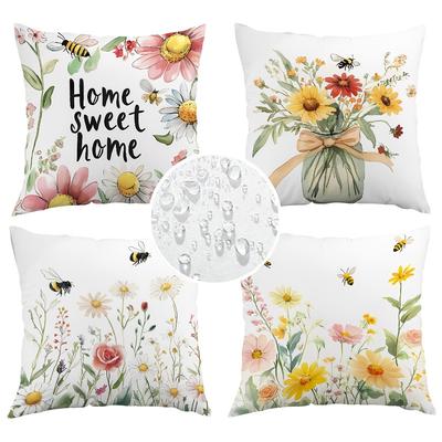 TEMU 4pcs, High Quality Twill Outdoor Pillow Case, High Quality Pillow Case With , , Suitable For Home Garden, Chair Cushion Cover, Without Core. Image