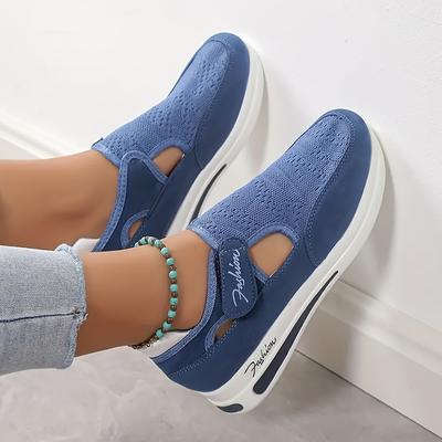 TEMU Women's Breathable Thick-sole Sneakers With Closure - Anti-slip Rubber Sole, Low-top Sporty Casual Shoes For Petite Women, , Ladies Sneakers, Lifestyle, Stylish Footwear, , Fashionconscious Women Image