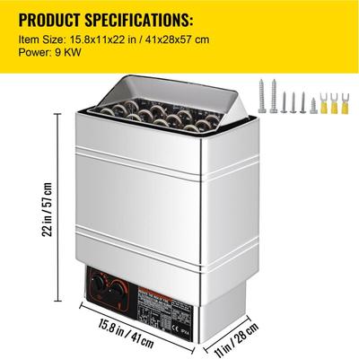 Mophorn 9KW Elektro-Saunaofen mit externer Steuerung, Edelstahl, für 9-13m³ Raum Image