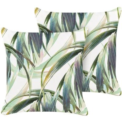 Gartenkissen 2er Set Weiß / Grün 45 x 45 cm Quadratisch Blättermotiv Blättermuster Outdoor Kissen Image