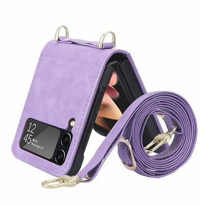 Samsung Galaxy z Flip 3 Wallet Case – Mit Kartenhalter und Crossbody-Gurt, PU-Leder (Lila) Image
