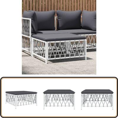 Gartenhocker mit Kissen Weiß Gewebe - Gartenstuhl - Outdoor Möbel - Lounge Set - Sitzgelegenheit Image