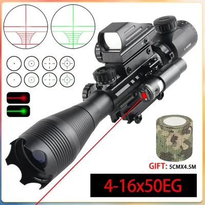 4-16x50EG Tactical Riflescope with Red/green Laser Combo Optical Sight Long Range Shooting Rifle Scopes Hunting AirsoftAir Scope