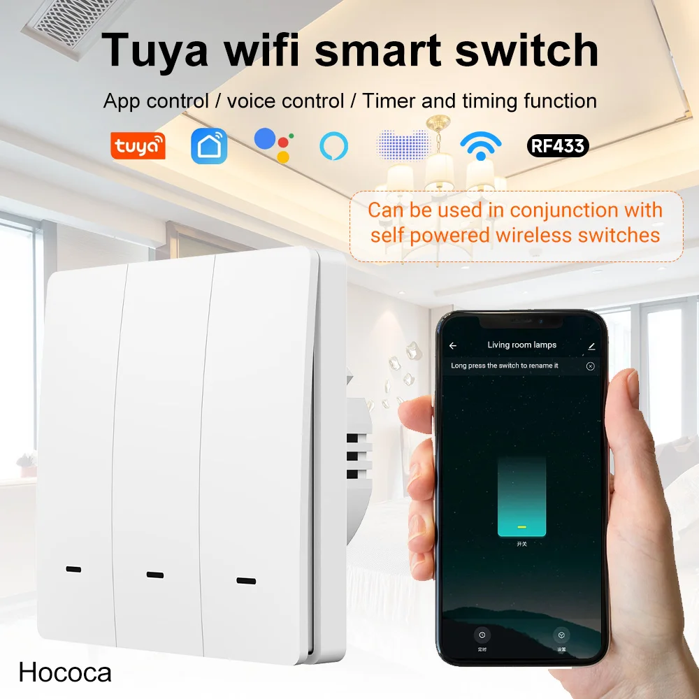 Tuya Wifi Smart Wand Schalter 1/2/3 Gang Keine Batterie Hause Wasserdichte Kinetische Energie Drahtlose Panel Fernbedienung schalter Image