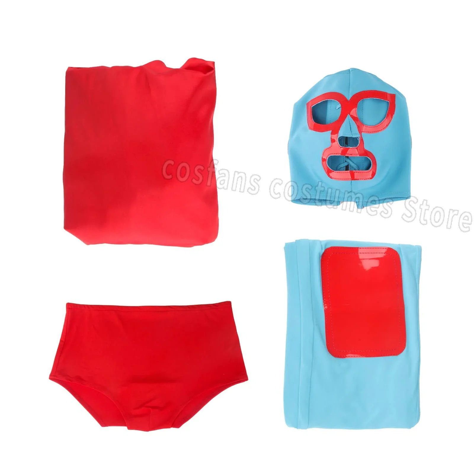 Neues Nacho-Cosplay-Kostüm für Herren, mexikanischer Wrestling- Libre, roter Umhang, Maske, Hose, Shorts, komplettes Set für Erwachsene, Halloween-Karnevalskostüme Image