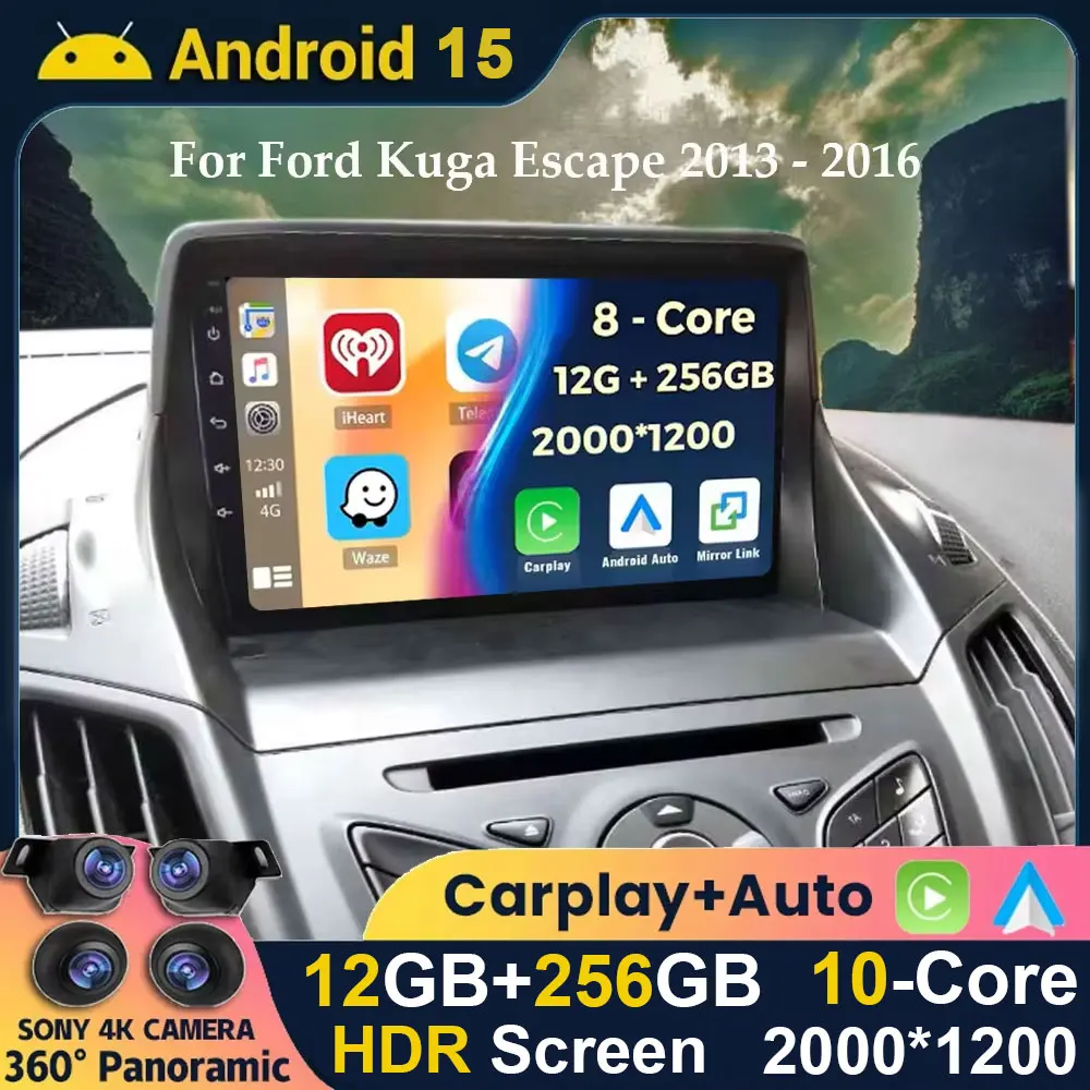 Android 15 Auto Radio Für Ford C-MAX Kuga 2 Escape 3 2012-2019 Multimedia Player Navigation GPS Drahtlose Carplay auto Kopf Einheit Image