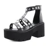 Schwarz Punk Gothic Plattform Sandalen Offene spitze Schnalle Strappy Sommer Schuhe Sexy Nieten