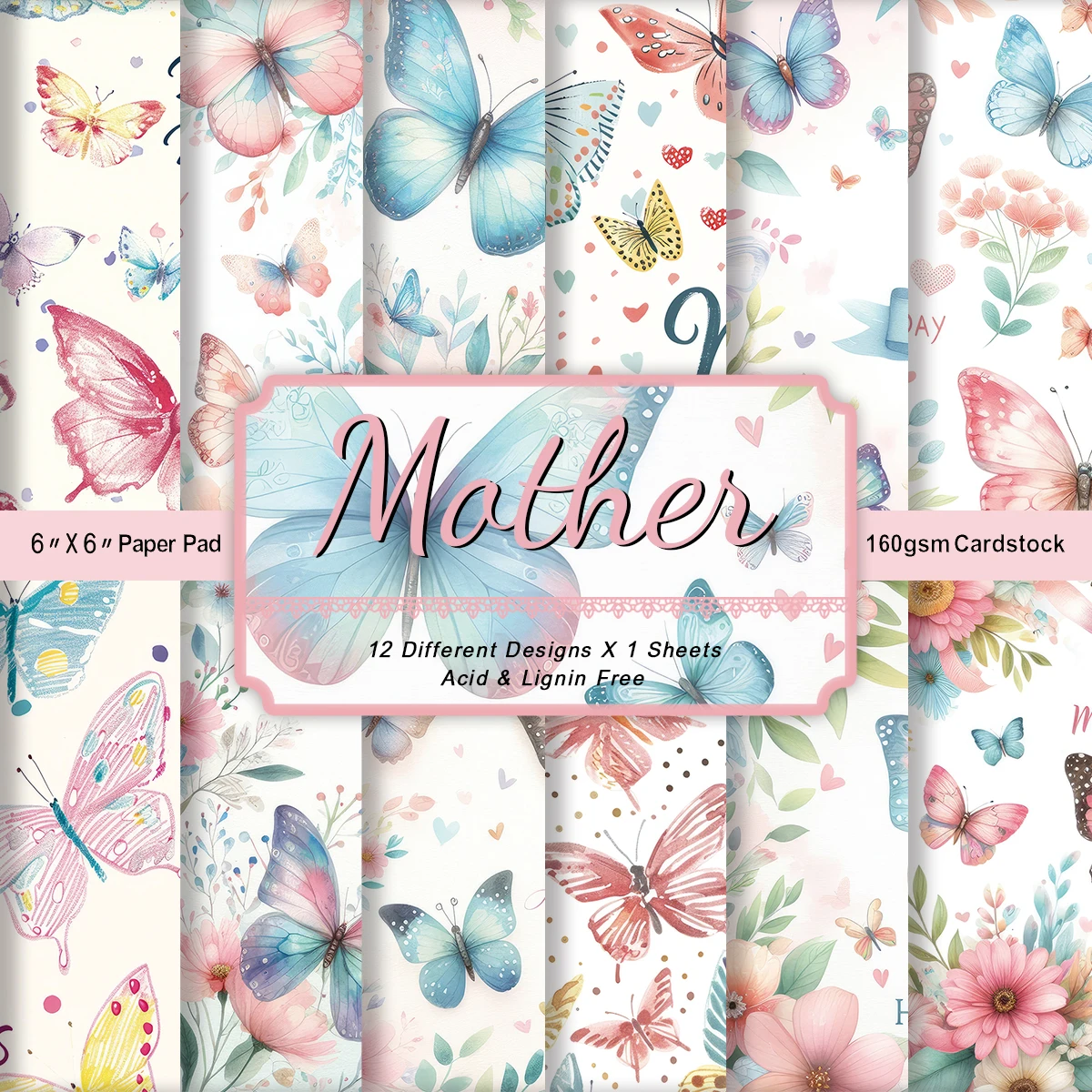12 Blatt Muttertag Scrapbooking Pads Papier Origami Schmetterling Kunst Hintergrund Geschenk Dekoratives Papier Kartenherstellung Diy Papierhandwerk Image