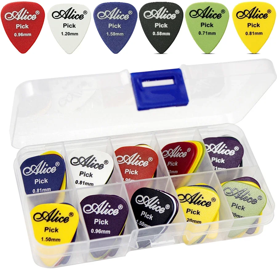 50 teile/schachtel Bunte Gitarre Picks 0,58mm-1,5mm Gemischte Dicke Plektren für Akustische/E-gitarre Bass ukulele Musik JXB Image