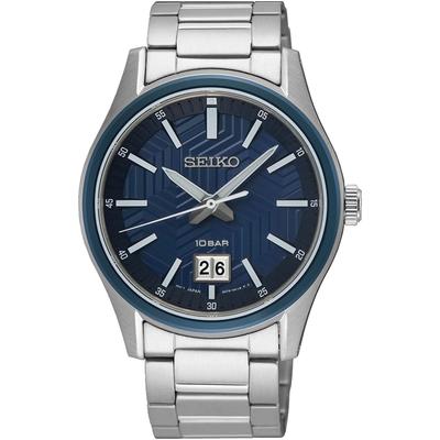Quarzuhr SEIKO, silber (silberfarben, dunkelblau), Armbanduhren, Damen, Armbanduhr, Damenuhr, Herrenuhr, Saphirglas, Datum