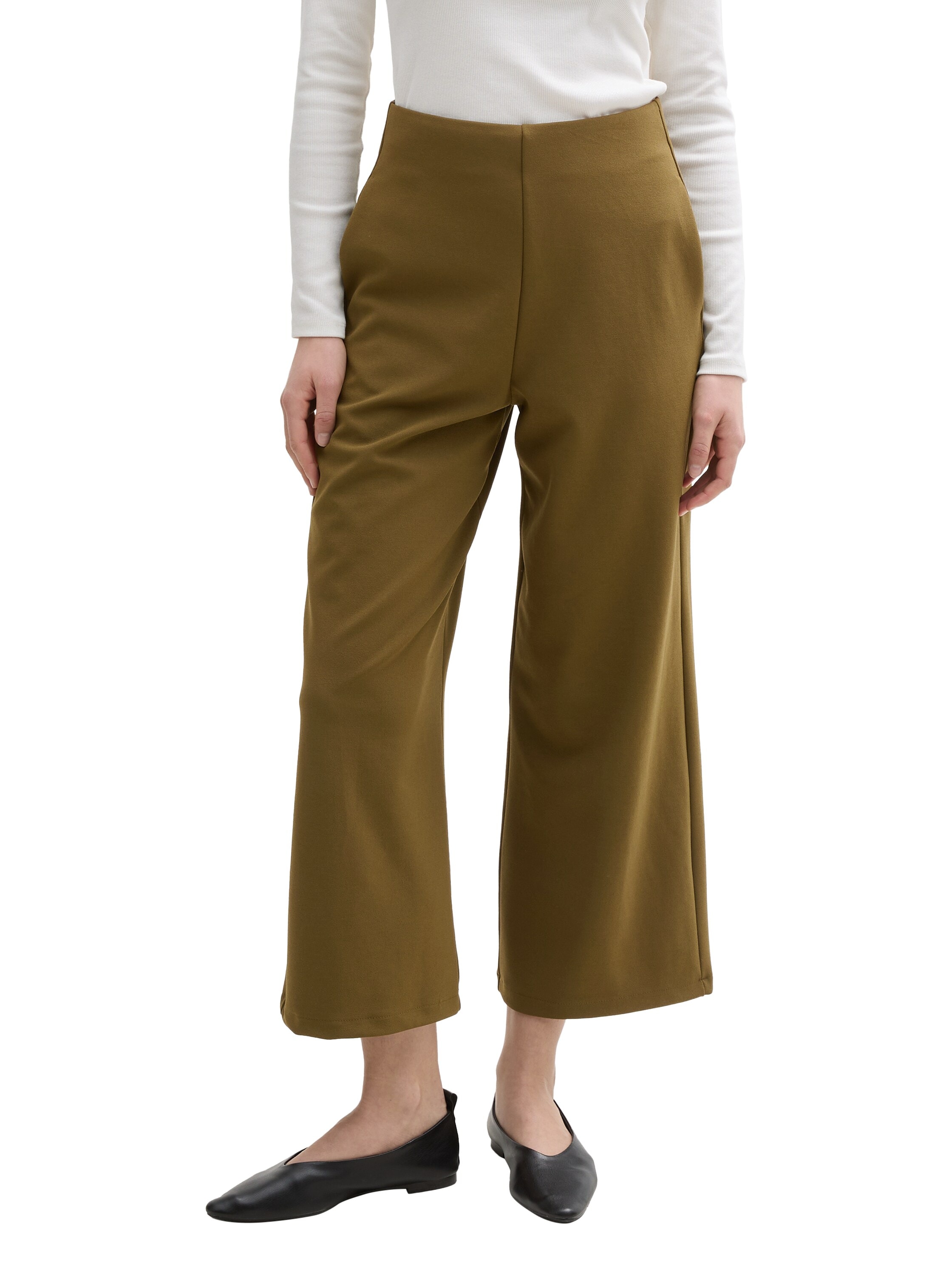 Culotte TOM TAILOR DENIM, Damen, Gr. XS (34), N-Gr, grün (golden oliv grün), Web, Obermaterial: 96% Polyester, 4% Elasthan, unifarben, gerade normal, Hosen Culotte, 3/4-Länge mit Eingrifftaschen