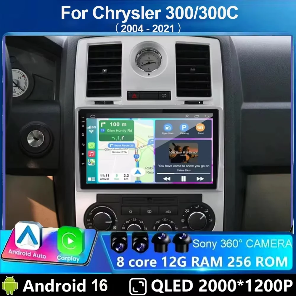 Android 16 für Chrysler 300/300C 2004-2011 Autoradio Stereo Wifi Navi Multimedia-Videoplayer Autoradio 2Din 9 Zoll GPS Navi-Karten