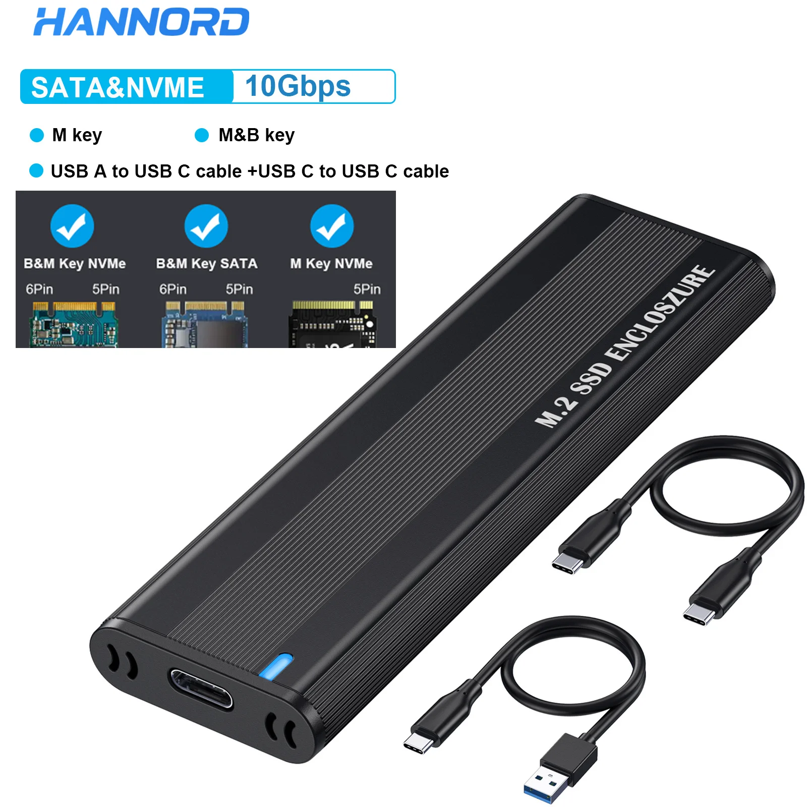 Hannord M.2 auf USB C 10 Gbit/s SSD-Gehäuse Externes Gehäuse M2 SSD-Gehäuse NVME SATA Dual Protocol USB Typ C 3.1 SSD-Adapter Image