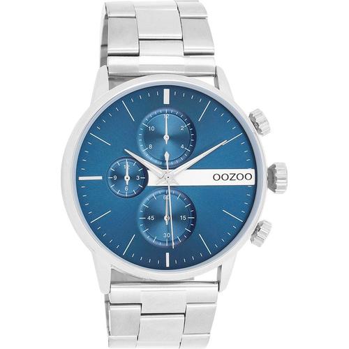 Quarzuhr OOZOO, silber (silberfarben), Armbanduhren, Herren, Armbanduhr, Herrenuhr, Lederarmband, Chrono-Look