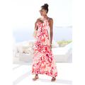 Maxikleid LASCANA, Damen, Gr. 38, N-Gr, rot orange apricot, Jersey, Obermaterial: 95% Viskose, 5% Elasthan, gemustert, modisch, figurumspielend lang, Rundhals, ohne Ärmel, Kleider, mit tiefem Rückenausschnitt